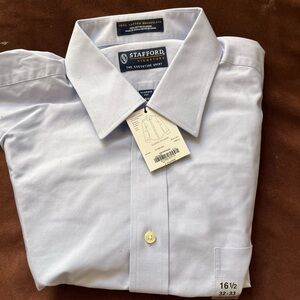 Men Light Blue Long Sleeve Dress Shirt with French Cuffs. Size 16 1/2 x 32-33.